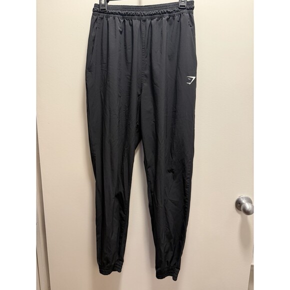 Women's Gymshark Pants M Medium Black Tapered Windbreaker Drawstring Active - Picture 2 of 8